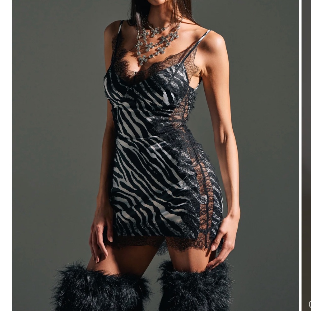 AKIRA SHOW US WHAT YOU GOT SATIN MINI DRESS IN ZEBRA PRINT Size LL